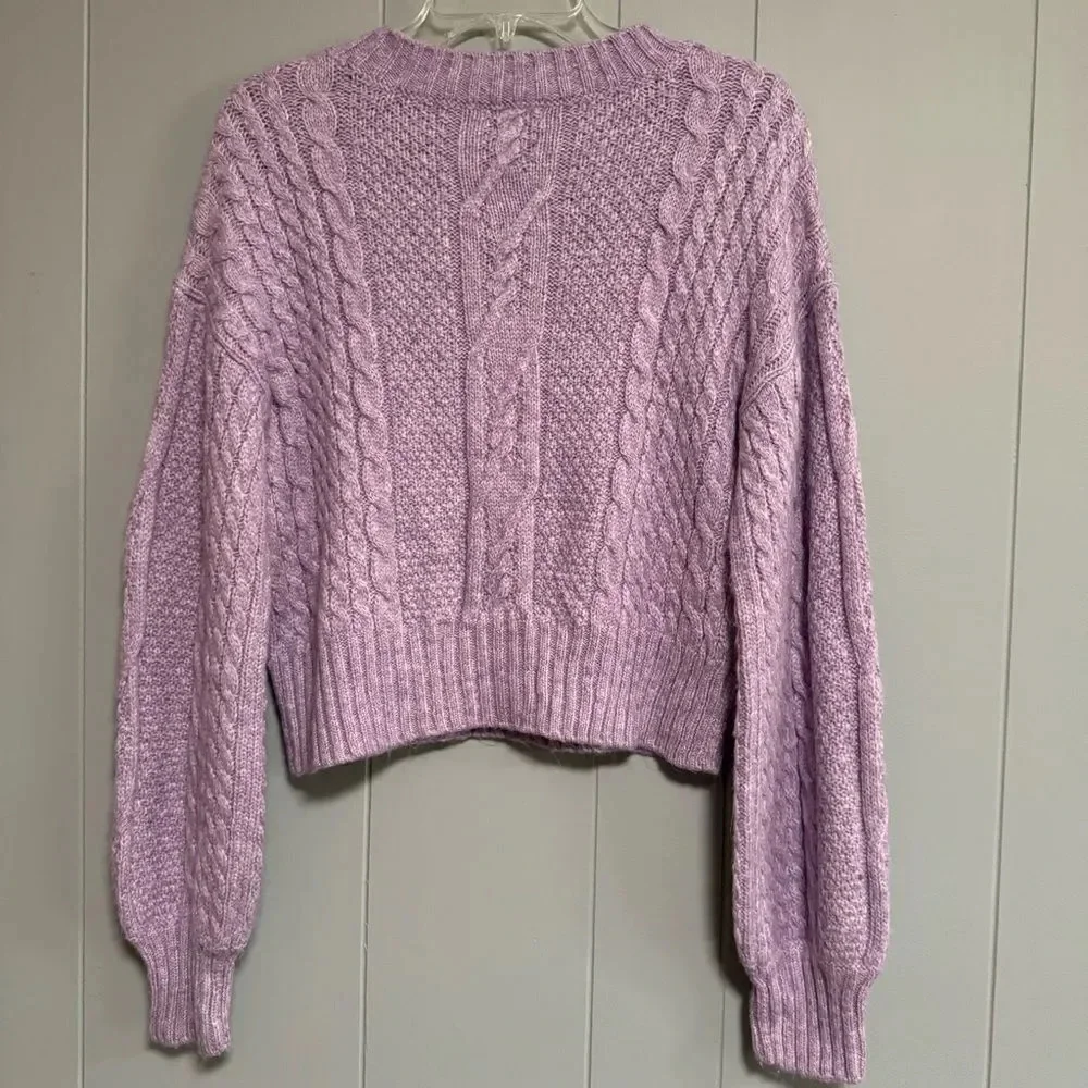 GB Cable Knit Long Sleeve Cropped Sweater Lavender Light Violet Purple Sz L Jrs